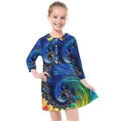 Colorful Digital Art Fractal Design Kids  Quarter Sleeve Shirt Dress by uniart180623