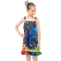 Colorful Digital Art Fractal Design Kids  Overall Dress by uniart180623