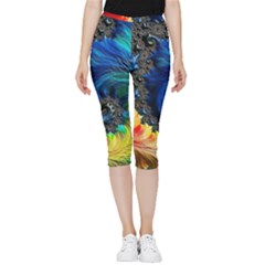 Colorful Digital Art Fractal Design Inside Out Lightweight Velour Capri Leggings  by uniart180623