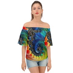 Colorful Digital Art Fractal Design Off Shoulder Short Sleeve Top by uniart180623