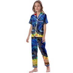 Colorful Digital Art Fractal Design Kids  Satin Short Sleeve Pajamas Set by uniart180623