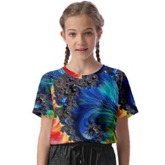 Colorful Digital Art Fractal Design Kids  Basic Tee by uniart180623