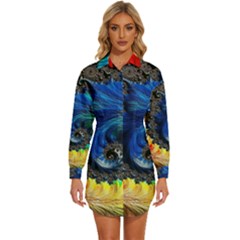 Colorful Digital Art Fractal Design Womens Long Sleeve Shirt Dress