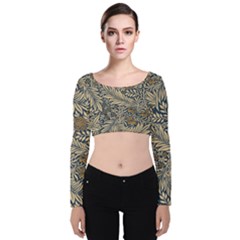 Brown Vintage Background Vintage Floral Pattern Brown Velvet Long Sleeve Crop Top by uniart180623