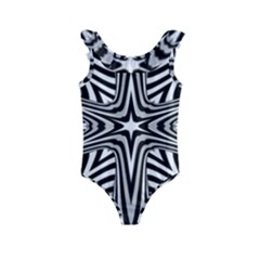 Fractal Star Mandala Black And White Kids  Frill Swimsuit by uniart180623