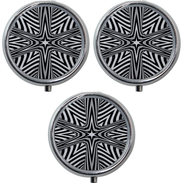 Fractal Star Mandala Black And White Mini Round Pill Box (Pack of 3)