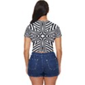 Fractal Star Mandala Black And White Side Button Cropped Tee View4