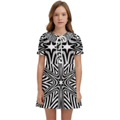 Fractal Star Mandala Black And White Kids  Sweet Collar Dress by uniart180623