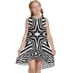 Fractal Star Mandala Black And White Kids  Frill Swing Dress by uniart180623