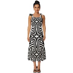 Fractal Star Mandala Black And White Tie-strap Tiered Midi Chiffon Dress by uniart180623