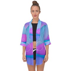 Colorful Blue Purple Wave Open Front Chiffon Kimono