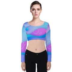 Colorful Blue Purple Wave Velvet Long Sleeve Crop Top by uniart180623