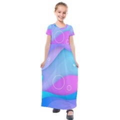 Colorful Blue Purple Wave Kids  Short Sleeve Maxi Dress by uniart180623