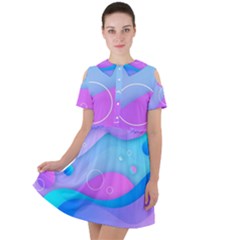 Colorful Blue Purple Wave Short Sleeve Shoulder Cut Out Dress  by uniart180623