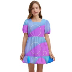 Colorful Blue Purple Wave Kids  Short Sleeve Dolly Dress