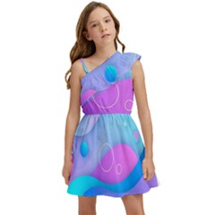 Colorful Blue Purple Wave Kids  One Shoulder Party Dress by uniart180623