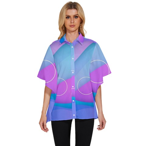 Colorful Blue Purple Wave Women s Batwing Button Up Shirt by uniart180623