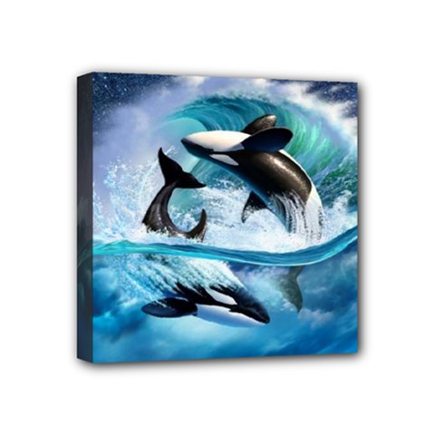 Orca Wave Water Underwater Sky Mini Canvas 4  X 4  (stretched) by uniart180623