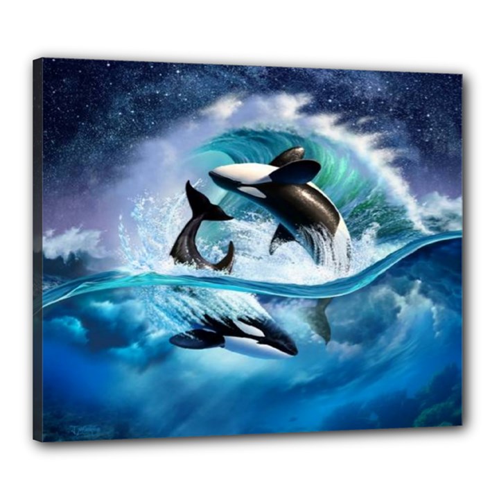 Orca Wave Water Underwater Sky Canvas 24  x 20  (Stretched)