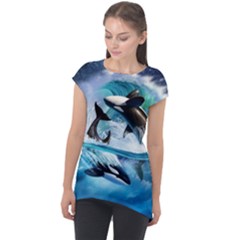 Orca Wave Water Underwater Sky Cap Sleeve High Low Top by uniart180623