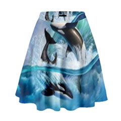 Orca Wave Water Underwater Sky High Waist Skirt by uniart180623