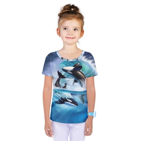 Orca Wave Water Underwater Sky Kids  One Piece Tee by uniart180623