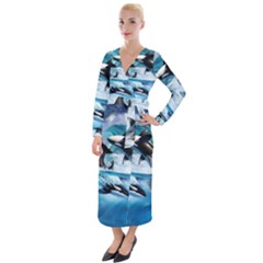 Orca Wave Water Underwater Sky Velvet Maxi Wrap Dress by uniart180623