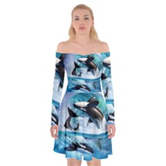 Orca Wave Water Underwater Sky Off Shoulder Skater Dress by uniart180623