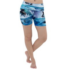 Orca Wave Water Underwater Sky Lightweight Velour Yoga Shorts by uniart180623