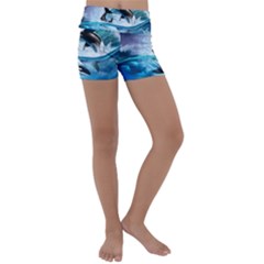 Orca Wave Water Underwater Sky Kids  Lightweight Velour Yoga Shorts by uniart180623