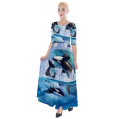 Orca Wave Water Underwater Sky Half Sleeves Maxi Dress by uniart180623