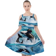 Orca Wave Water Underwater Sky Cut Out Shoulders Chiffon Dress by uniart180623