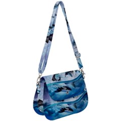 Orca Wave Water Underwater Sky Saddle Handbag by uniart180623