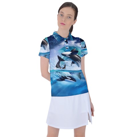 Orca Wave Water Underwater Sky Women s Polo Tee by uniart180623