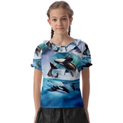 Orca Wave Water Underwater Sky Kids  Frill Chiffon Blouse by uniart180623