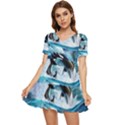 Orca Wave Water Underwater Sky Tiered Short Sleeve Babydoll Dress View1