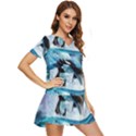 Orca Wave Water Underwater Sky Tiered Short Sleeve Babydoll Dress View2