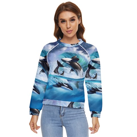 Orca Wave Water Underwater Sky Women s Long Sleeve Raglan Tee by uniart180623