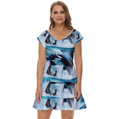 Orca Wave Water Underwater Sky Short Sleeve Tiered Mini Dress by uniart180623