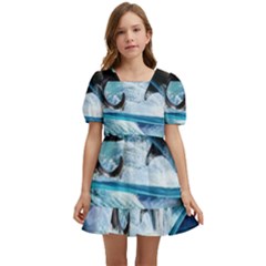 Orca Wave Water Underwater Sky Kids  Short Sleeve Dolly Dress by uniart180623