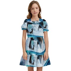 Orca Wave Water Underwater Sky Kids  Puff Sleeved Dress by uniart180623