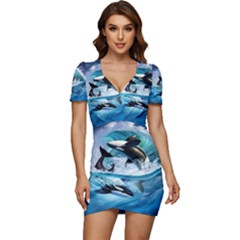 Orca Wave Water Underwater Sky Low Cut Cap Sleeve Mini Dress by uniart180623