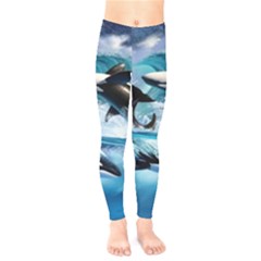 Orca Wave Water Underwater Sky Kids  Classic Winter Leggings by uniart180623