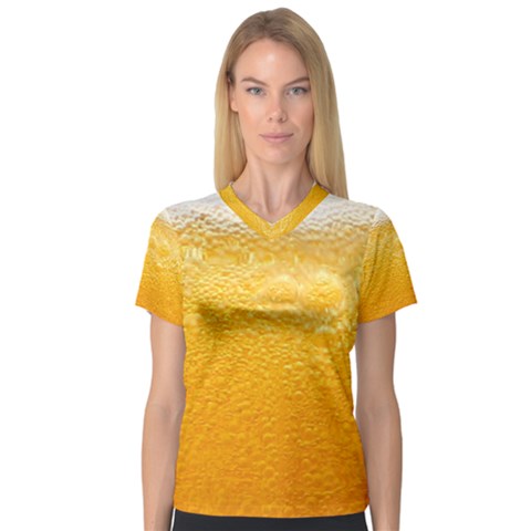 Texture Pattern Macro Glass Of Beer Foam White Yellow V-neck Sport Mesh Tee by uniart180623