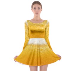 Texture Pattern Macro Glass Of Beer Foam White Yellow Long Sleeve Skater Dress by uniart180623