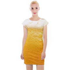 Texture Pattern Macro Glass Of Beer Foam White Yellow Cap Sleeve Bodycon Dress by uniart180623