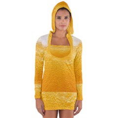 Texture Pattern Macro Glass Of Beer Foam White Yellow Long Sleeve Hooded T-shirt by uniart180623