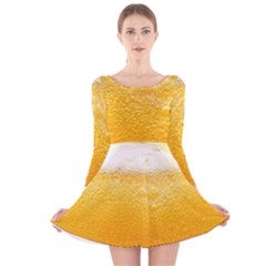 Texture Pattern Macro Glass Of Beer Foam White Yellow Long Sleeve Velvet Skater Dress by uniart180623