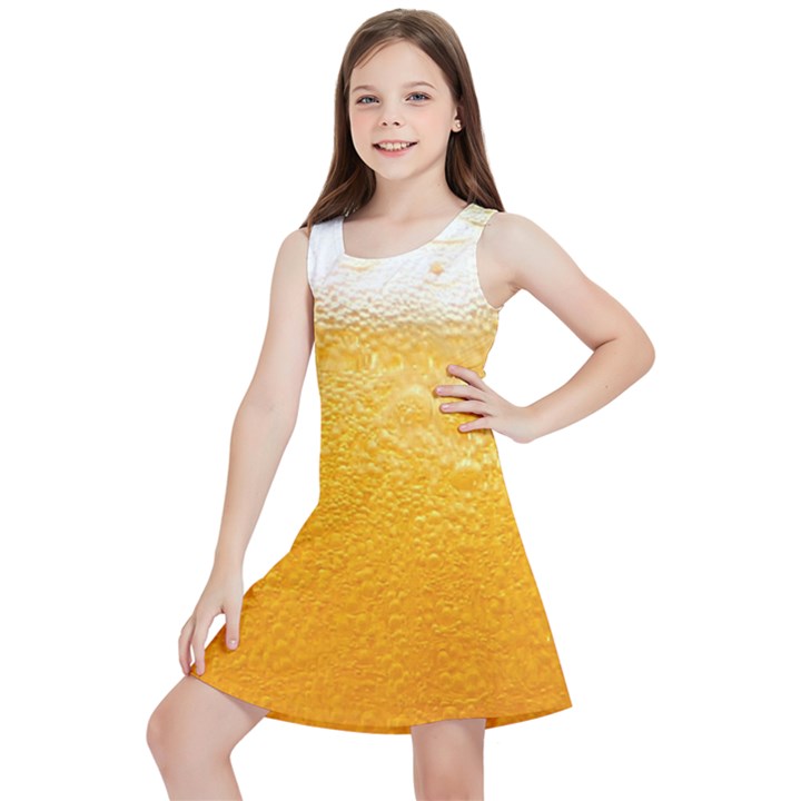 Texture Pattern Macro Glass Of Beer Foam White Yellow Kids  Lightweight Sleeveless Dress