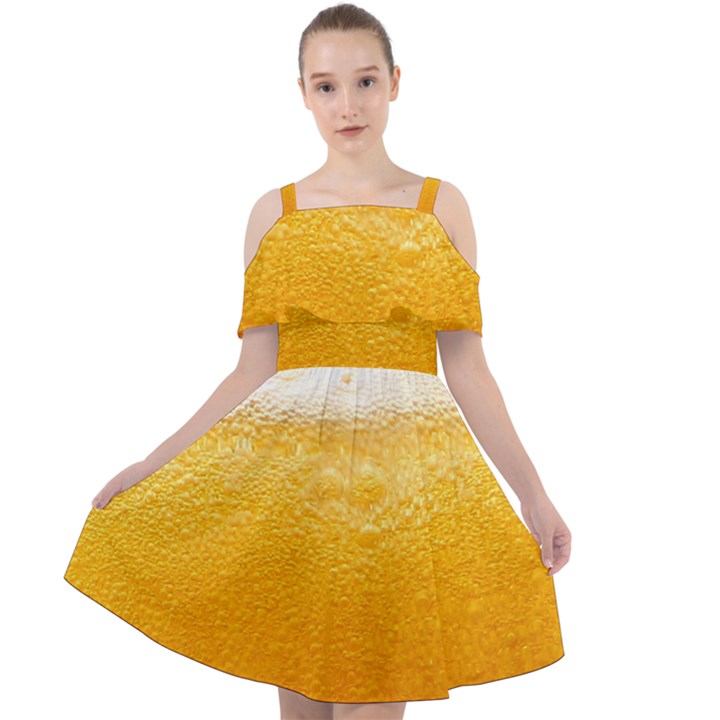 Texture Pattern Macro Glass Of Beer Foam White Yellow Cut Out Shoulders Chiffon Dress